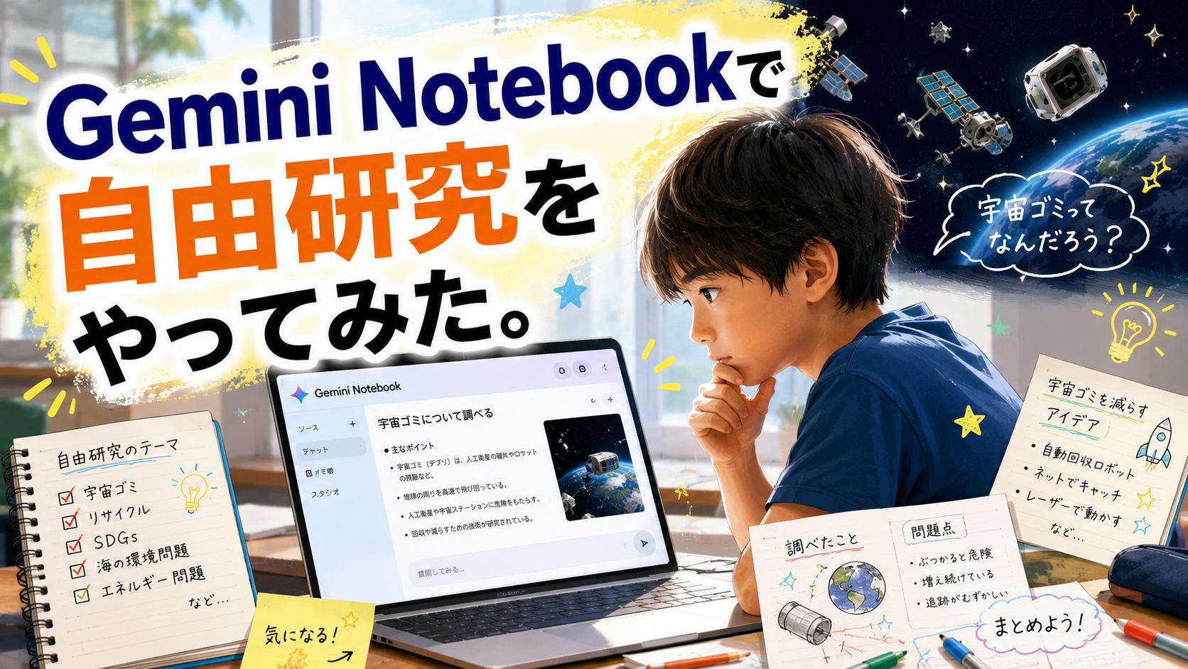 【実践】自由研究、AIは「答え」じゃなく「相棒」。Gemini Notebookで『宇宙ゴミ回収ゲーム』ができるまで